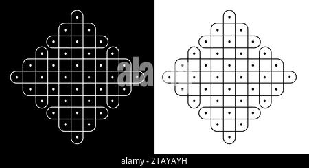 Rangoli or muggu or kolam is an art form originating in the Indian subcontinent. Patterns are created on the floor or the ground using materials such Stock Vector