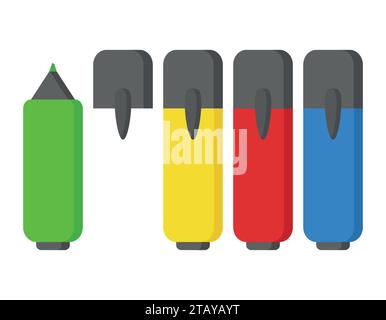 Marker pen set isolated on white background. Colorful school and office supplies. Vector illustration. Stock Vector