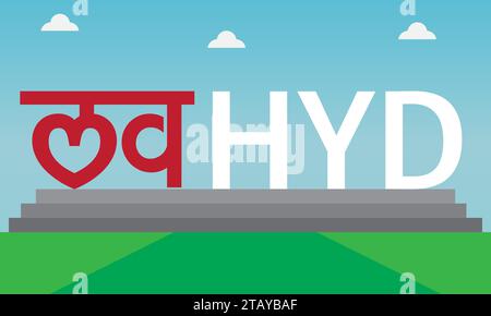 landscape of Love Hyderabad logo vector illustration .Hyderabad is the capital city of the Indian state of Telangana. Stock Vector