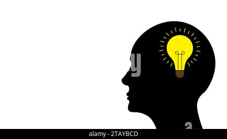 silhouette of Human head with light bulb Stock Vector