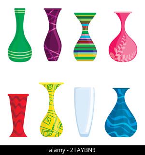Colorful vases vector set isolated on white background. Modern vases for flowers. Vector Illustration Stock Vector