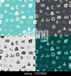 Seamless pattern with graphs and diagrams. Business data graphs icons. Financial and marketing charts. Business infographic. Flat icons set Stock Vector