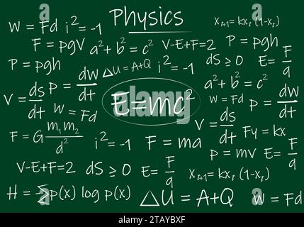 E equal to mc square and physics equations on the green board vector illustration emc2 Stock Vector