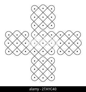 Rangoli or muggu or kolam is an art form originating in the Indian subcontinent. Patterns are created on the floor or the ground using materials such Stock Vector