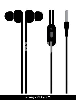 Earphones with audio cable isolated on white background Stock Vector