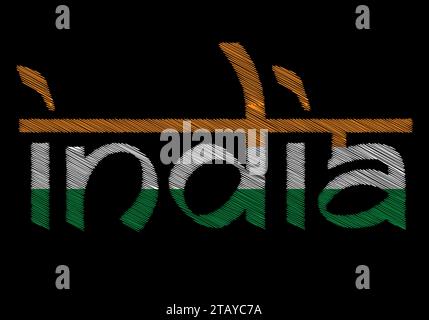 India calligraphy with Indian flag Stock Vector