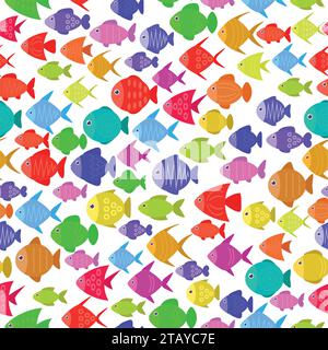 Colorful fish seamless pattern. Underwater diving animal - tropical fish. Aquarium fishes vector illustration Stock Vector