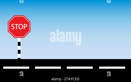 stop sign on the road vector illustration Stock Vector
