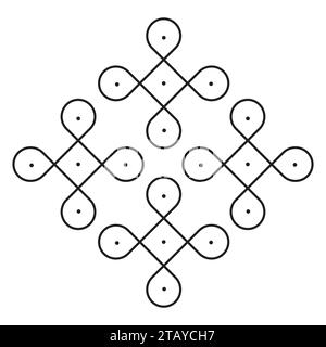 Rangoli or muggu or kolam is an art form originating in the Indian subcontinent. Patterns are created on the floor or the ground using materials such Stock Vector