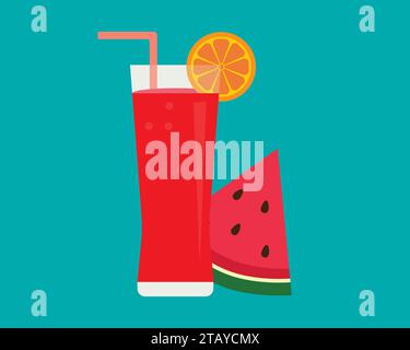 Water melon juice with slice of watermelon vector illustration Stock Vector