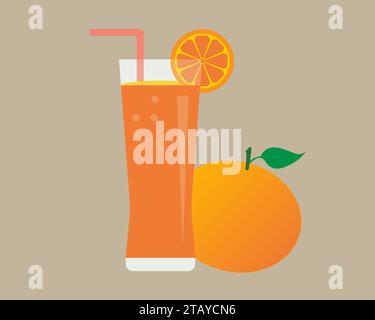 glass of orange juice with oranges vector illustration Stock Vector