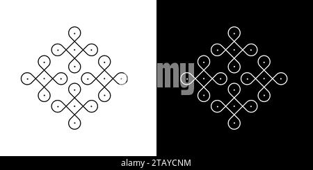 Rangoli or muggu or kolam is an art form originating in the Indian subcontinent. Patterns are created on the floor or the ground using materials such Stock Vector