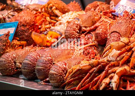 Enjoining diversity of fresh seafood on Atarazanas Central Market Stock Photo