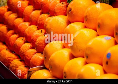 Enjoining diversity of fresh fruits on Atarazanas Central Market in Malaga, Spain Stock Photo