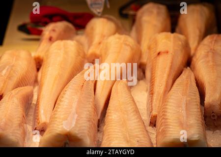 Enjoining diversity of fresh seafood on Atarazanas Central Market Stock Photo