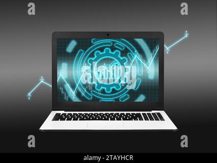 Computer laptop which shown stock market exchange. Business trading and technology concept Stock Photo