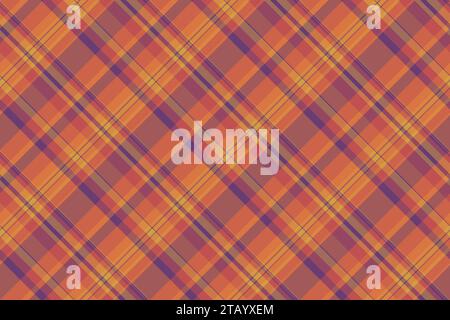 Tartan plaid pattern of seamless texture vector with a check textile background fabric in orange and red colors. Stock Vector