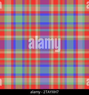 Textile vector texture of seamless fabric plaid with a pattern check tartan background in red and green colors. Stock Vector