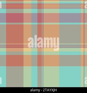Plaid seamless check of background pattern texture with a textile fabric vector tartan in red and pastel colors. Stock Vector