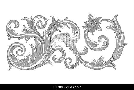 Vintage baroque floral ornament frame, leaf scroll engraved illustration Stock Vector