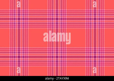 Fabric check tartan of plaid background textile with a seamless vector texture pattern in red and pink colors. Stock Vector