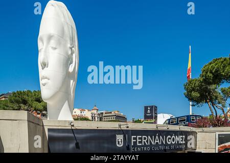 MADRID, SPAIN - JUNE 1, 2019: Sculpture 'Julia' made of polyester resin and white marble powder by the artist Jaume Plensa, located since 2018 in the Stock Photo