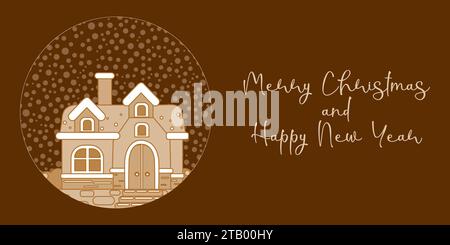 Gingerbread house a winter holiday card template. Glass Ball. Poster web design Vector illustration. Stock Vector