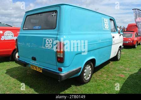 A 1985 Ford Transit van parked on display at the English Riviera classic car show, Paignton, Devon, England, UK. Stock Photo