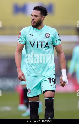 Aldershot, UK. 03rd Dec, 2023. Stockport County forward Kyle Wootton (19) during the Aldershot Town FC v Stockport County FC Emirates FA Cup 2nd Round match at The EBB Stadium, Aldershot, England, United Kingdom on 3 December 2023 Credit: Every Second Media/Alamy Live News Stock Photo