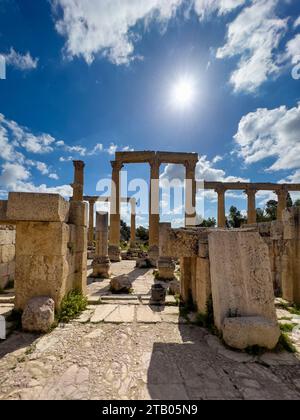 Columns in the ancient city of Jerash, believed to be founded in 331 B.C. by Alexander the Great, Jordan Stock Photo