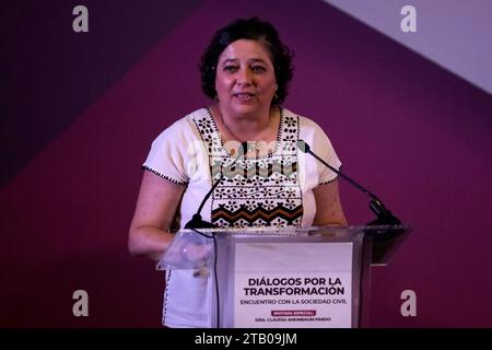 Mexico City, Mexico. 03rd Dec, 2023. December 3, 2023, Mexico City, Mexico: Silvia Elena Giorguli Saucedo, president of El Colegio de Mexico at the presentation 'Dialogues for Transformation - meeting with civil society” at an event at the Interactive Museum of Economy in Mexico City. on December 3, 2023 in Mexico City, Mexico (Photo by Luis Barron/Eyepix Group/Sipa USA). Credit: Sipa USA/Alamy Live News Stock Photo