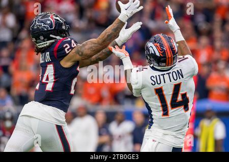 December 3, 2023: Houston Texans cornerback Derek Stingley Jr. (24) intercepts a pass intended for Denver Broncos wide receiver Courtland Sutton (14) during a game between the Denver Broncos and the Houston Texans in Houston, TX. Trask Smith/CSM Stock Photo