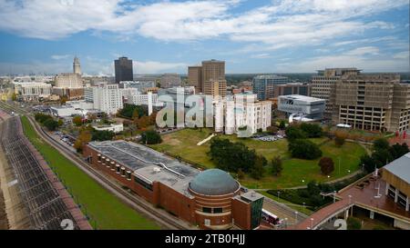 Baton Rouge, LA - December 1, 2023: The Louisiana Art & Science museum, Old State Capitol Building and skyline. Stock Photo