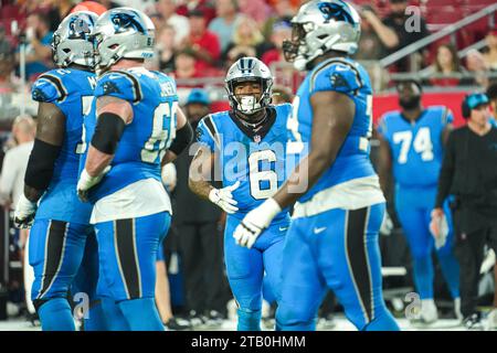 Tampa Bay, Florida, USA, December 3, 2023, Carolina Panthers player Miles Sanders at Raymond James Stadium.  (Photo Credit:  Marty Jean-Louis) Stock Photo