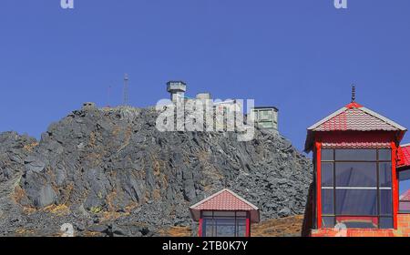 india china international border at nathu la pass, the high-altitude mountain pass is located in east sikkim in india Stock Photo