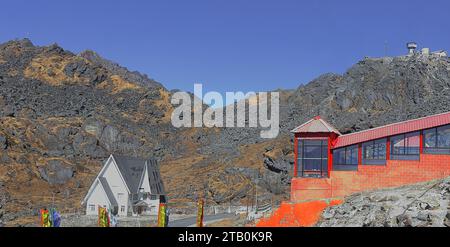 india china international border at nathu la pass, the high-altitude mountain pass is located in east sikkim in india Stock Photo