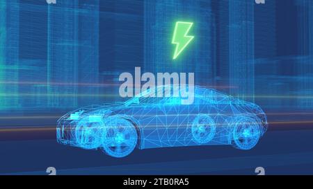 Futuristic Electric Vehicle In City, green Energy Concept Stock Photo