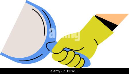 Cleaning service, hand in glove holding dust pan Stock Vector
