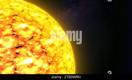 Bright Sun in Space against Starry Sky Stock Photo