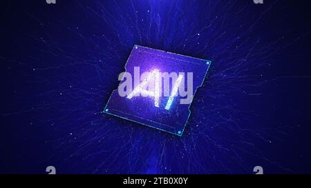 Concept for artificial intelligence, animation of particles and AI logo Stock Photo