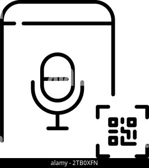 Microphone, qr code on smartphone. Pixel perfect icon Stock Vector