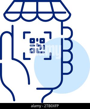 Using qr code to access online shopping app. Pixel perfect icon Stock Vector