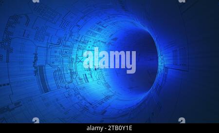Abstract sci-fi circular tunnel Circuit Board textured background Stock Photo
