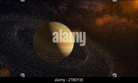 Realistic beautiful planet Saturn from deep space in Galaxy Stock Photo