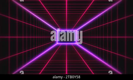 Abstract retro grid tunnel or Bright glowing neon lights Stock Photo