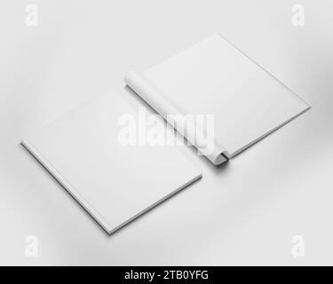 Two Magazines beside each other, Book, Booklet, Brochure, Blank Cover Mockup Template, Realistic, 3d Rendered isolated on light background. Stock Photo