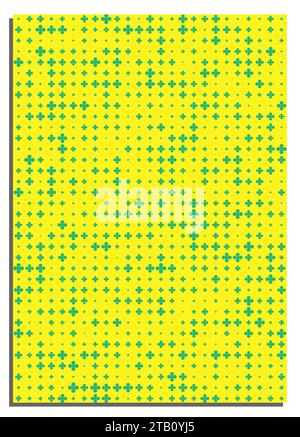 Vertical yellow abstract background with Green four leaf clovers, cover, title page of presentation, report, album in A4 format. Template layout for d Stock Vector