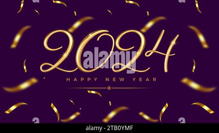 happy new year 2024 greeting card written in number and English vector illustrator image Stock Vector