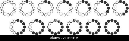 Circle dotted loading icon. Throbber icon. Progress round loader. Dotted progress time design element. Web download time symbol. Animation frames Stock Vector