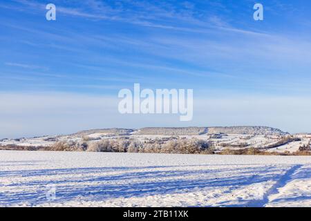 View at the table mountain Ålleberg in the Swedish countryside at winter Stock Photo